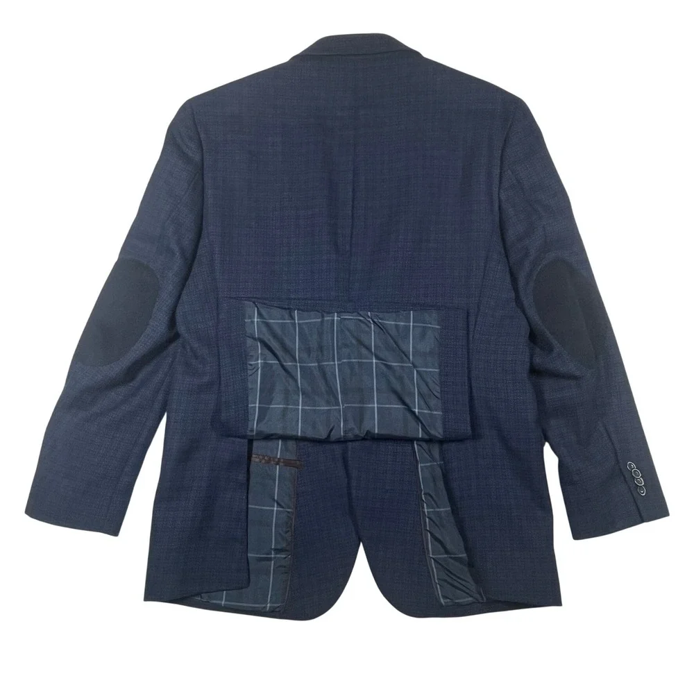 Jos. A. Bank‎ Blazer Mens 41R Blue Birdseye Weave Wool Tailored Fit Elbow Patch